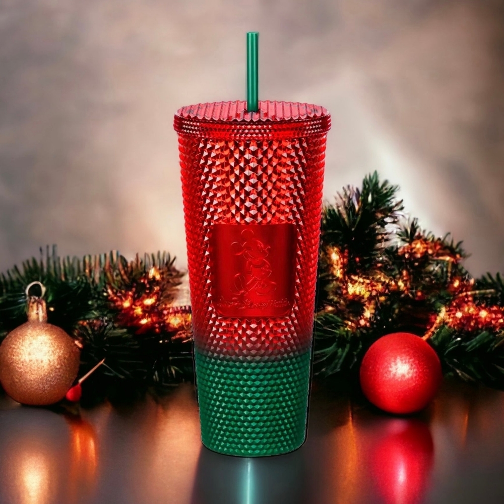 Disney Starbucks Christmas Tumbler Parks Mickey Mouse Travel Cup Straw NEW